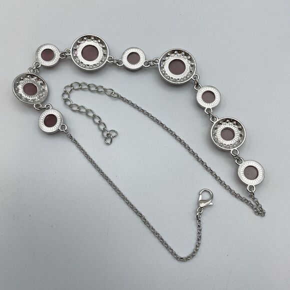 Silver Tone Purple Glass Cat Eye Round Rhinestone Boho Necklace Fashion Collar - Picture 7 of 8